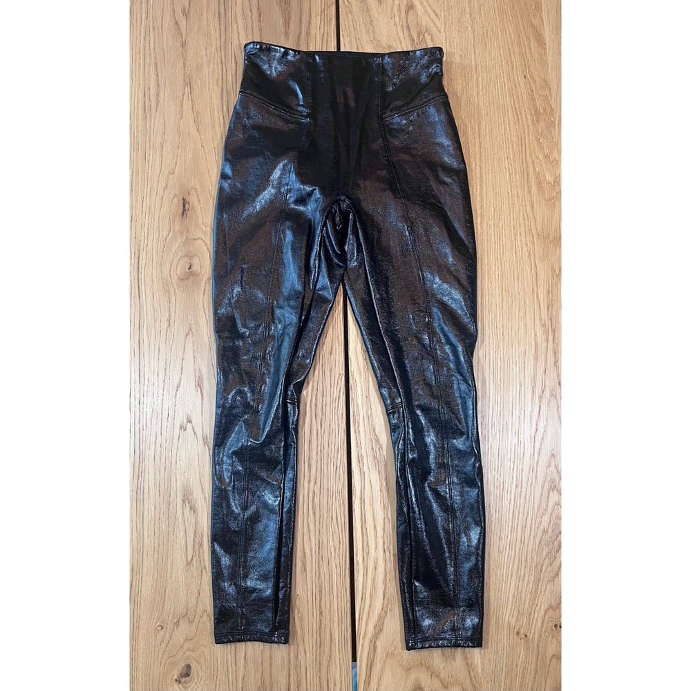 Spanx Faux Leather Patent Leggings Women Small Petite Black Edgy Chic 20301Q